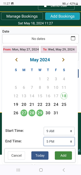 Parking Date Selection