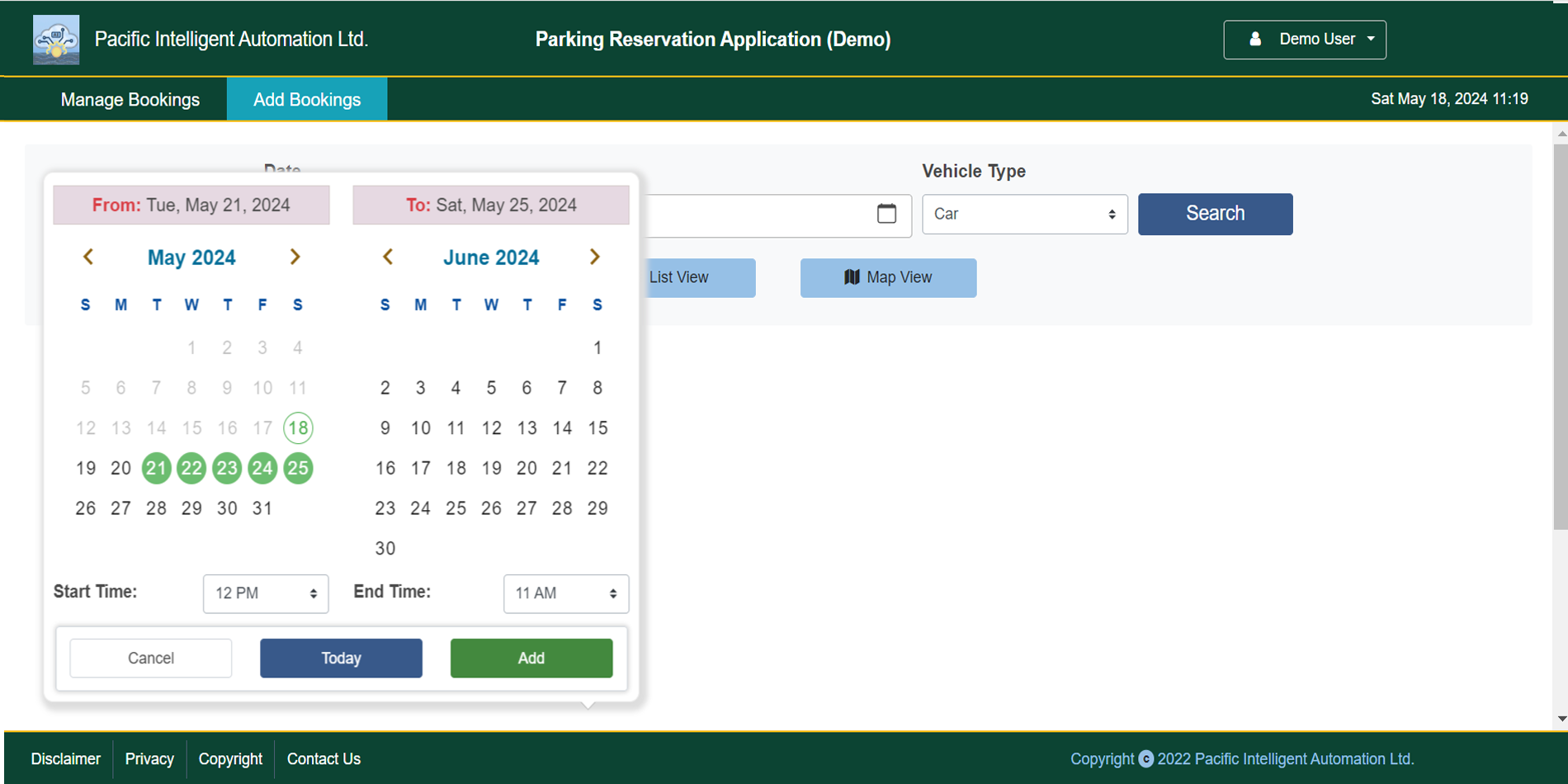 Parking Date Selection