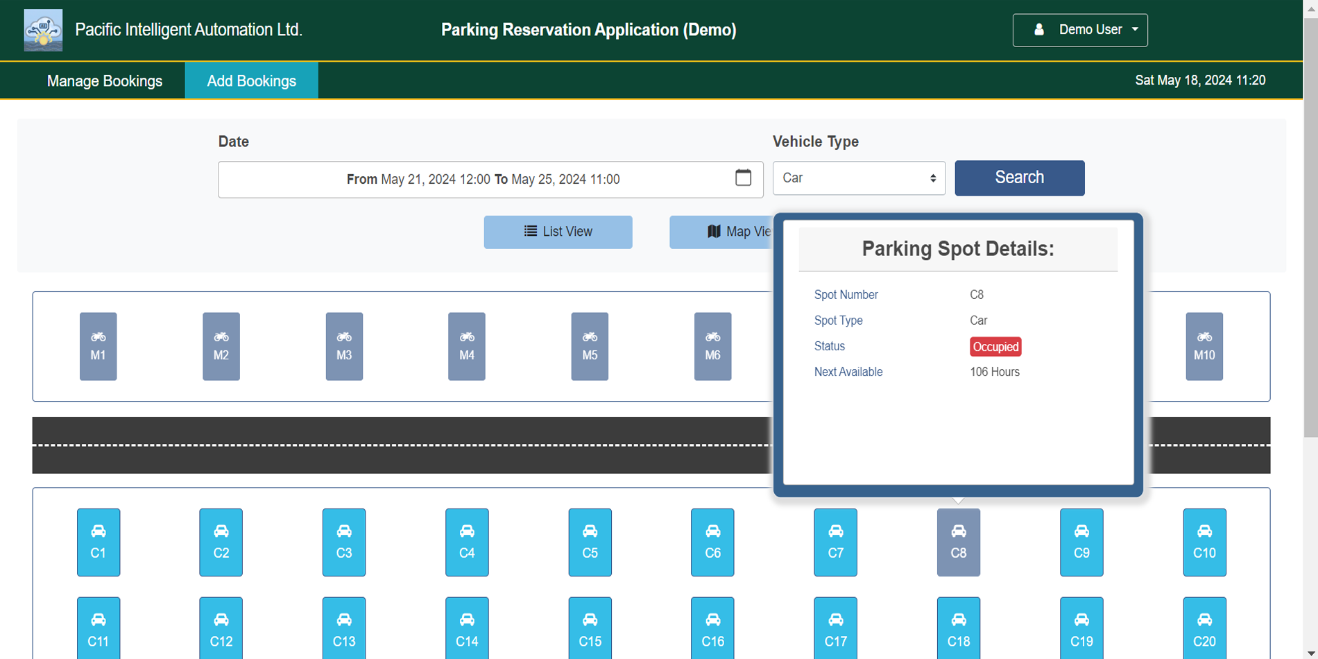 Parking Spot Hover Details