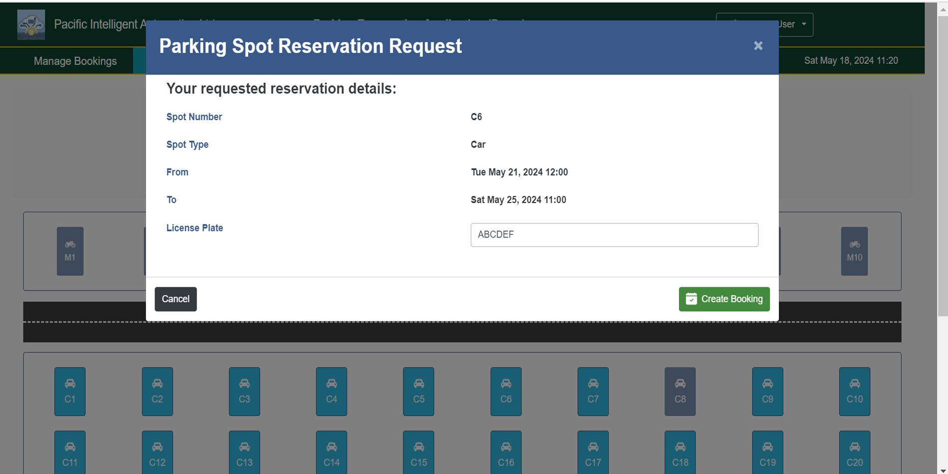 Parking Spot Selection Window